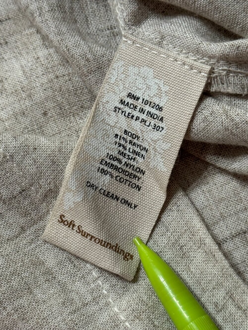 Soft Surroundings Embroidered Lace Button Down Tunic Linen Rayon Beige Relaxed - Picture 9 of 9